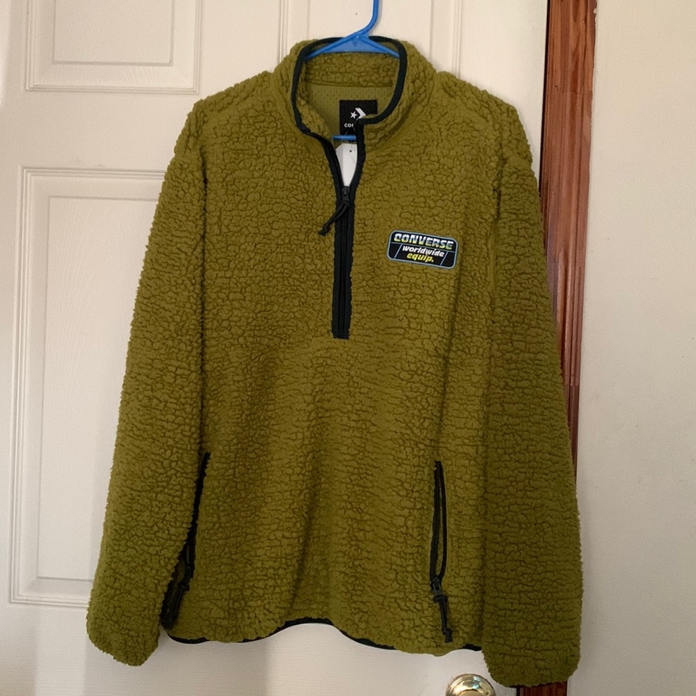 CONVERSE HALF ZIP SHERPA MOSS.